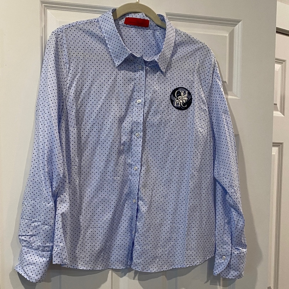 Carolina Herrera Light Blue Polka Dot Button-Front Blouse